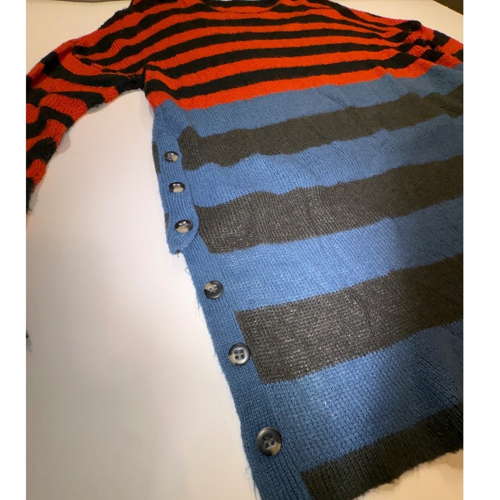 Cecico Womens Striped Colorblock Sweater Red Blue Black Side Button High Low L - Picture 7 of 7